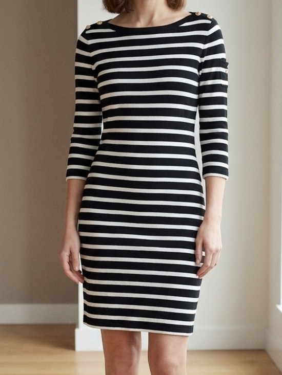 Ralph Lauren Dresses & Skirts - Ralph Lauren Boat Neckline Black and White Striped Cotton Knit Dress Medium